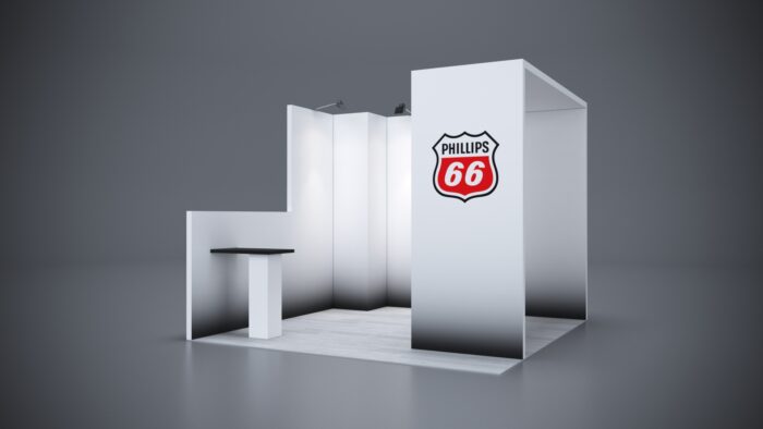 10x10 Trade Show Exhibit with interactive touchscreen integration.