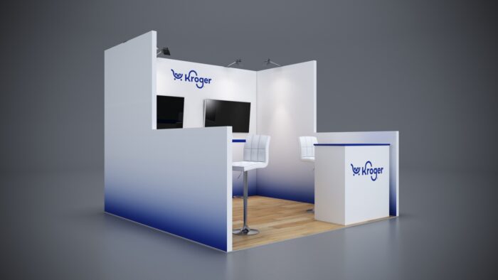 10x10 Trade Show Exhibit with illuminated signage and bold visuals.