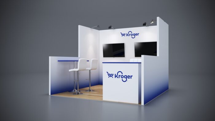 10x10 Trade Show Exhibit featuring interactive video screens.