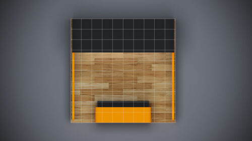 10x10 Trade Show Exhibit with customizable shelving and racks.