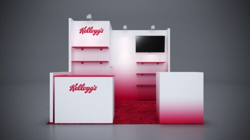 10x10 Trade Show Exhibit with backlit branding and modern finishes.