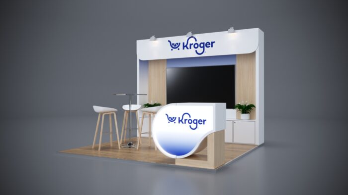 10x10 Trade Show Exhibit designed with adjustable lighting and custom panels.