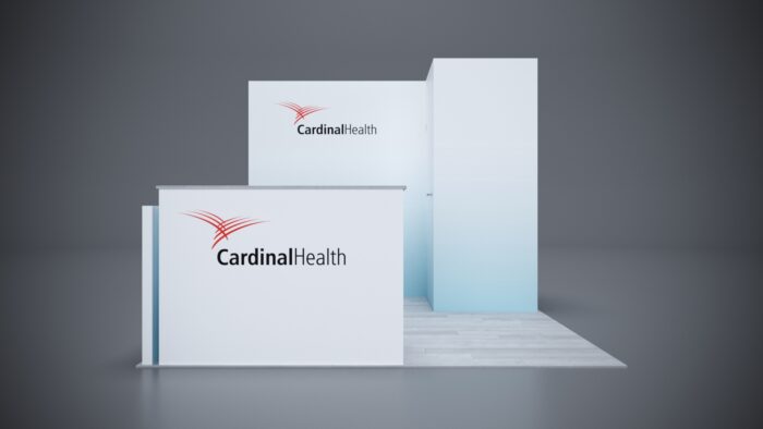 10x10 Trade Show Exhibit featuring multimedia screens and interactive elements.