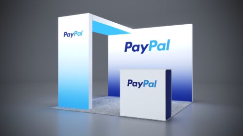 10x10 Trade Show Exhibit with illuminated branding and bold colors.