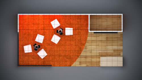 10x20 Trade Show Exhibit with hanging signs for enhanced visibility.