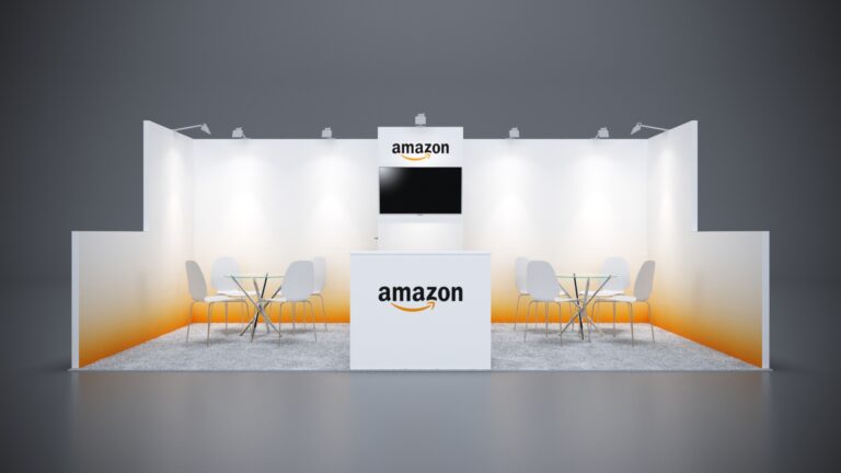 10x20 Trade Show Exhibit with eye-catching backlit display panels.