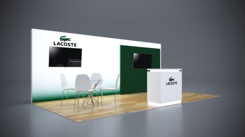 10x20 Trade Show Exhibit with curved walls and dynamic layouts.