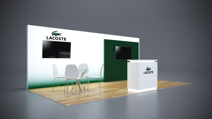 10x20 Trade Show Exhibit with curved walls and dynamic layouts.