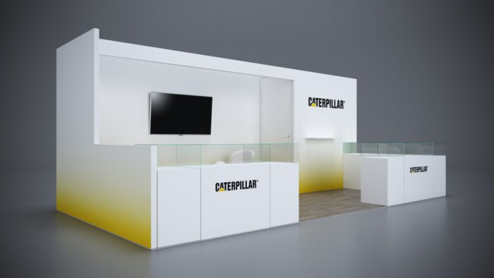 10x20 Trade Show Exhibit with LED track lighting and spotlights.