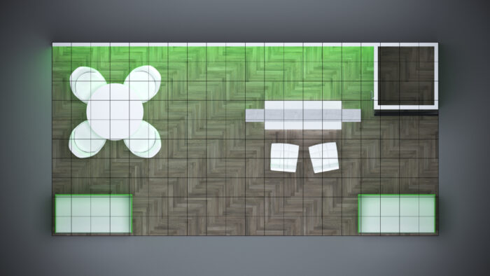 10x20 Trade Show Exhibit featuring curved walls and striking visuals.