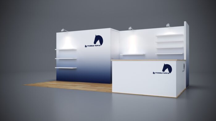 10x20 Trade Show Exhibit featuring multi-layered display sections.