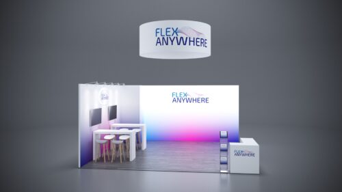 20x20 Trade Show Exhibit with large, eye-catching branding walls.