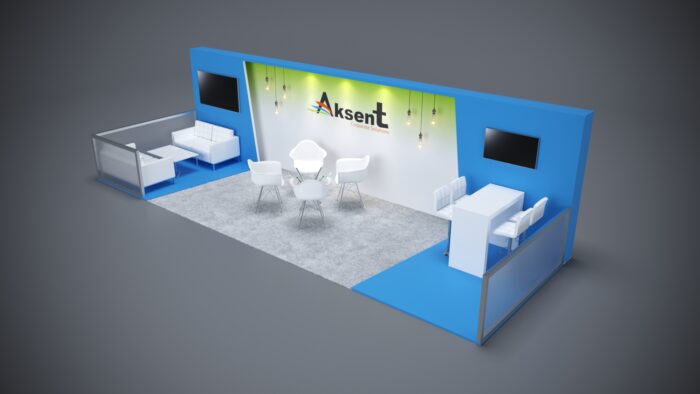 10x30 Trade Show Booth Rental 05-1 10x30 Trade Show Exhibit with clean lines and bold branding elements.