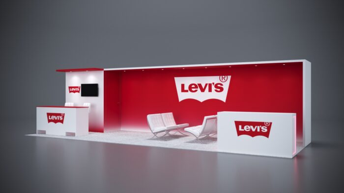 10x30 modular trade show booth with customizable features, LED lighting, and ample display areas.