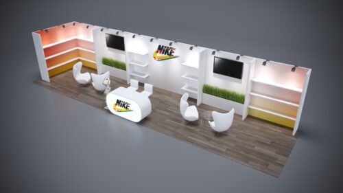 10x40 Trade Show Exhibit with integrated digital screens and interactive elements.