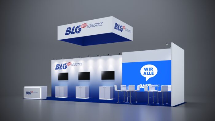 10x40 Trade Show Exhibit featuring seamless graphic panels and interactive kiosks.