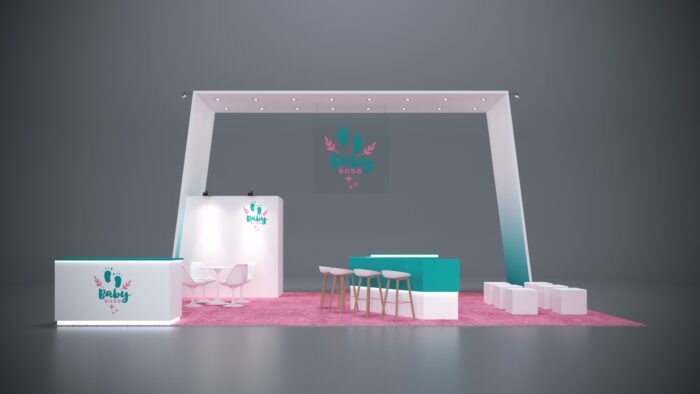 20x30 Trade Show Exhibit with sleek, functional counters and storage options.