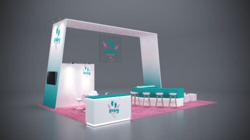 20x30 Trade Show Exhibit featuring interactive kiosks for product demos.