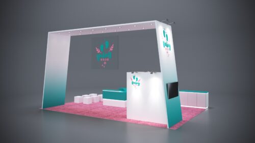 20x30 Trade Show Exhibit featuring elegant wood finishes and modern accents.