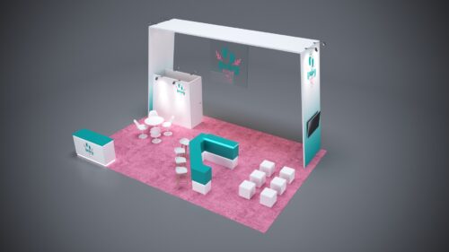 20x30 Trade Show Exhibit with large digital screens for engaging presentations.