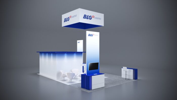 20x30 Trade Show Exhibit featuring multiple product display zones and meeting areas.