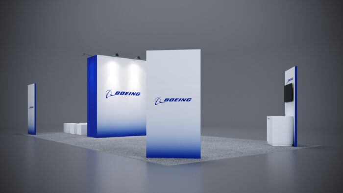 20x40 Trade Show Exhibit featuring premium signage and LED-lit product areas.