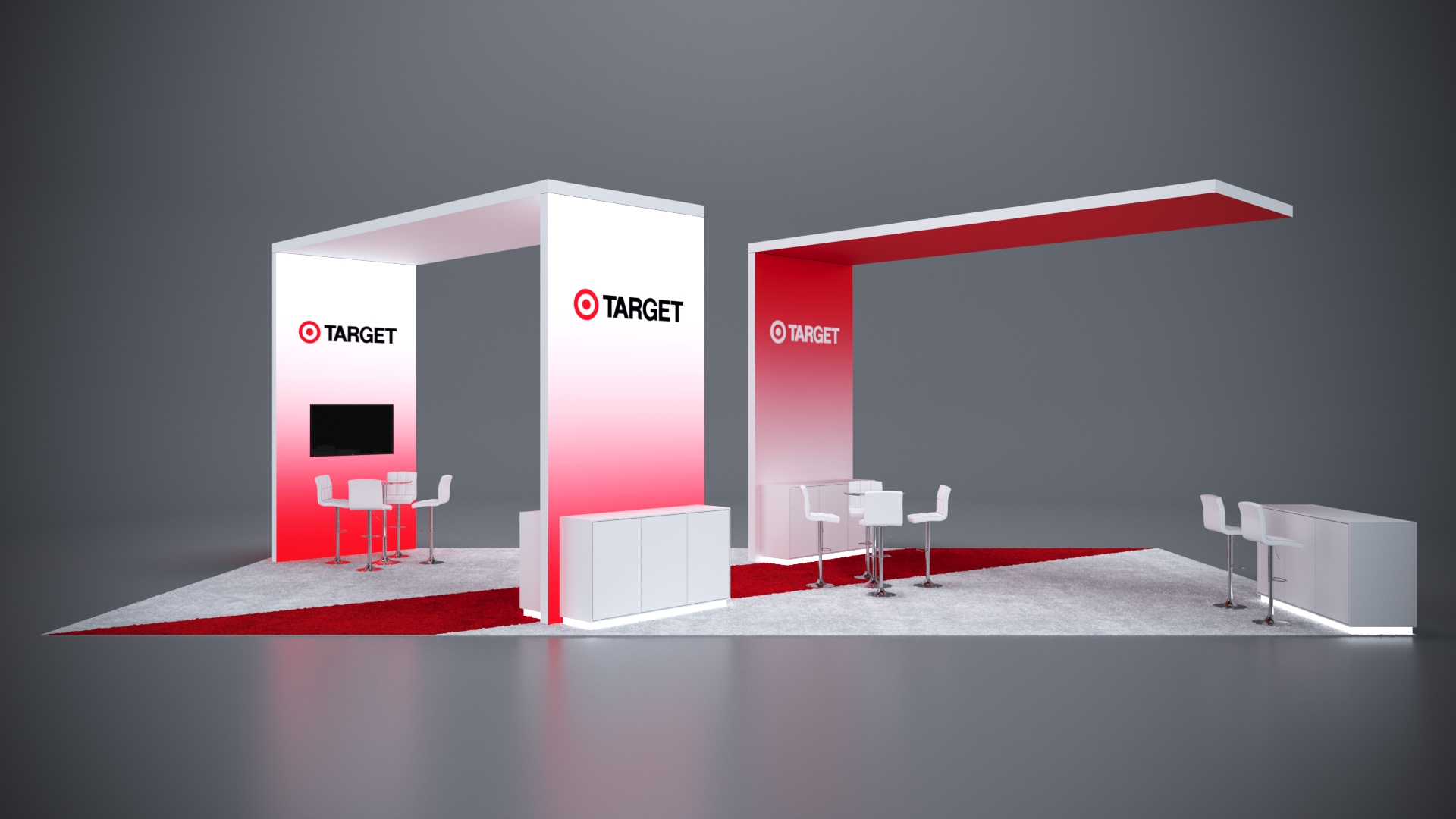 20x40 Trade Show Exhibit featuring modern backlit walls and interactive displays.