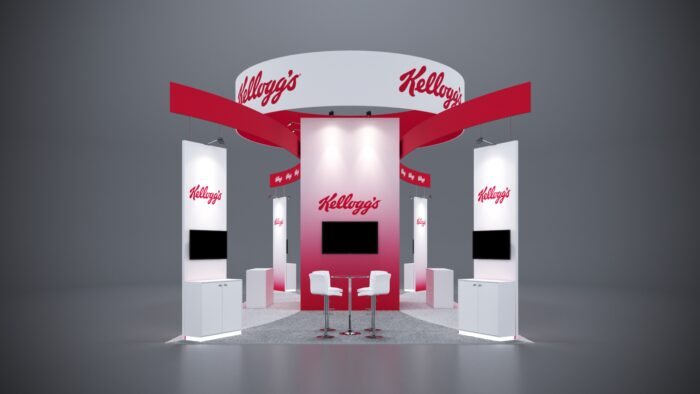 20x40 Trade Show Exhibit featuring custom-built podiums and demo stations.