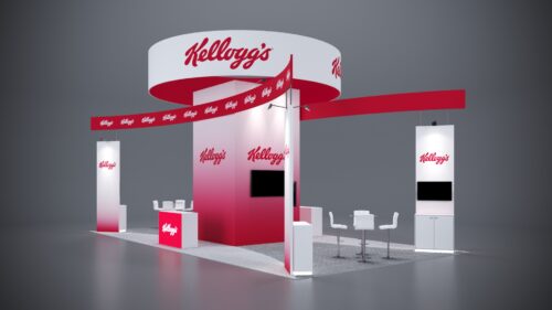 20x40 Trade Show Exhibit with multi-functional meeting rooms and lounge spaces.