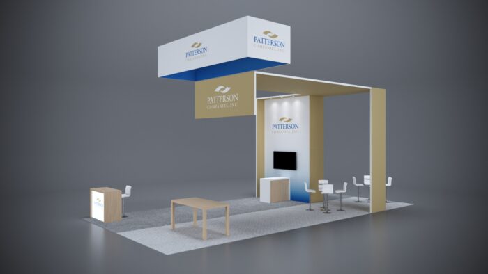 20x40 Trade Show Exhibit featuring private meeting areas and networking space.