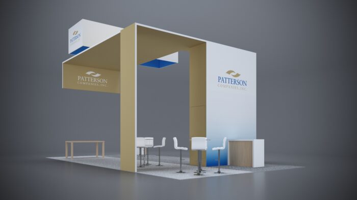 20x40 Trade Show Exhibit with premium lighting, highlighting key features.