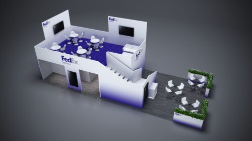 20x50 Trade Show Exhibit with dynamic lighting and attention-grabbing branding elements.