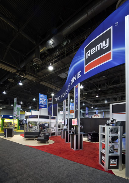 Custom 20x50 trade show exhibit with high-impact graphics and branding