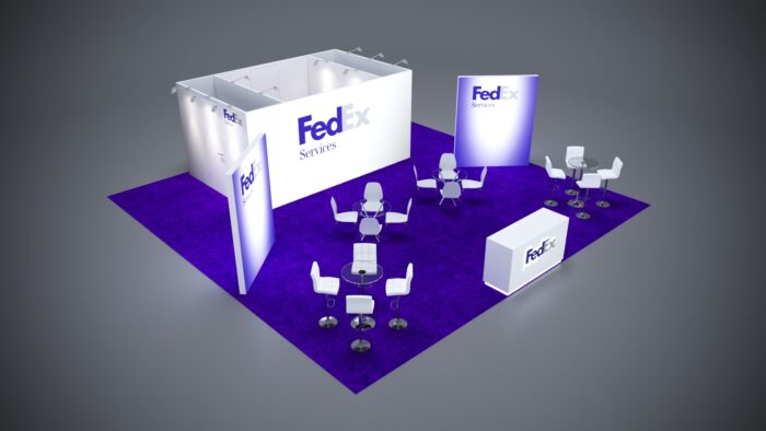 30x30 Trade Show Booth Rental 03-1 30x30 custom build trade show exhibit with unique design, interactive displays, and premium materials.