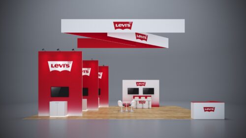 30x40 modular trade show exhibit with premium materials, LED lighting, and custom counters.