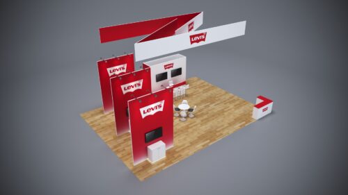 30x40 modular trade show booth featuring interactive displays, sleek counters, and flexible configurations.