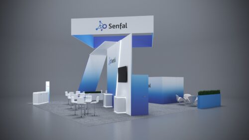 40x40 custom trade show booth with LED lighting, interactive screens, and engaging product areas.