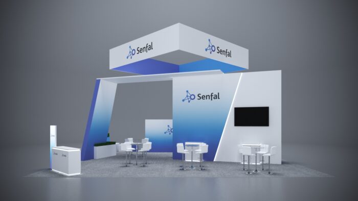 40x40 custom exhibit with spacious layout, product demo areas, and seamless design features.