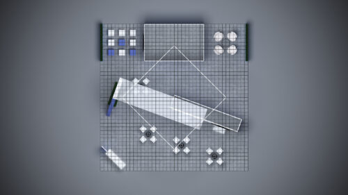 40x40 custom trade show booth with dynamic displays, interactive tech, and custom counters.