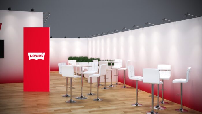 40x40 custom exhibit with large-scale branding, interactive displays, and spacious layout options.