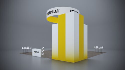 40x40 custom trade show booth with integrated technology, LED features, and custom branding solutions.