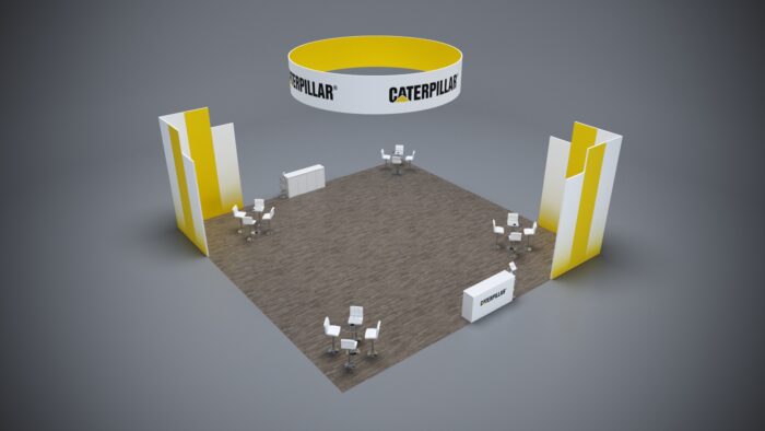 40x40 custom trade show booth featuring modern materials, LED lighting, and high-end graphics.