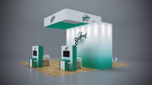 40x40 custom exhibit featuring modular design, high-quality graphics, and flexible layout options.