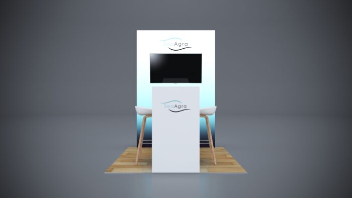 Flexible conference sponsorship booth packages with space for branding, product displays, and interactive content.