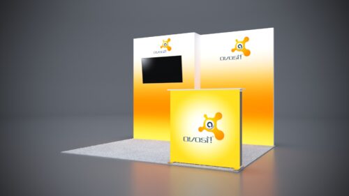 Conference sponsorship booths with innovative designs, high-impact branding, and product demonstration areas.