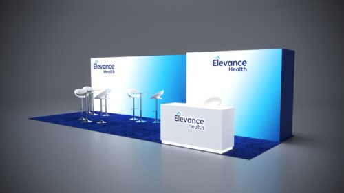 10x30 modular trade show exhibits with spacious storage areas and branded graphics.