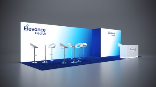10x30 modular trade show exhibits with sleek counters and interactive displays.