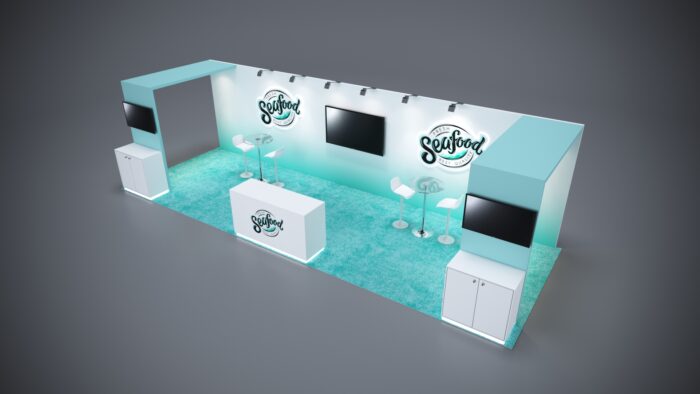 10x30 trade show exhibit rental with innovative counters and flexible branding options.