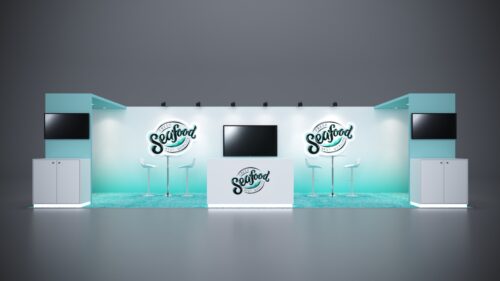 10x30 trade show exhibit with built-in storage solutions and flexible display areas.