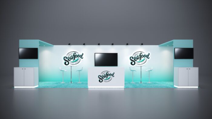 10x30 trade show exhibit with built-in storage solutions and flexible display areas.